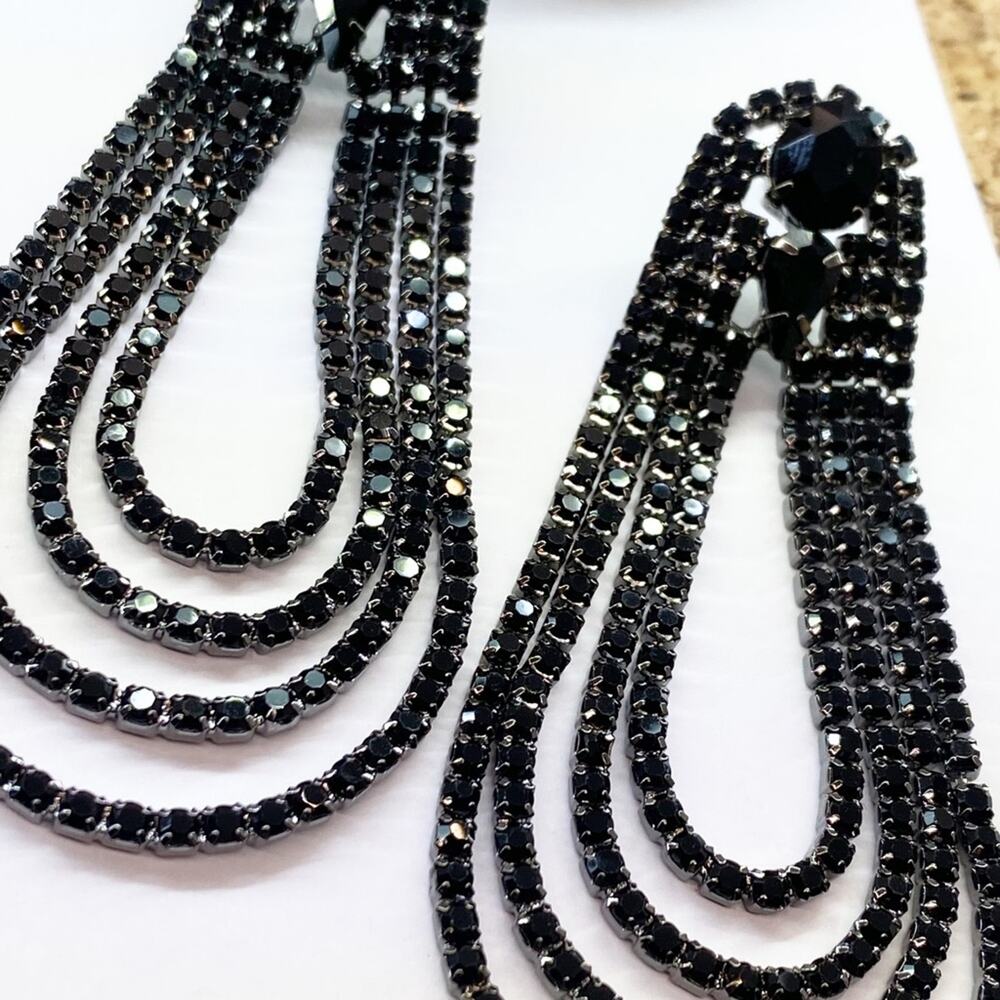 NEW Black Rhinestone Drop Earrings - Picture 12 of 15